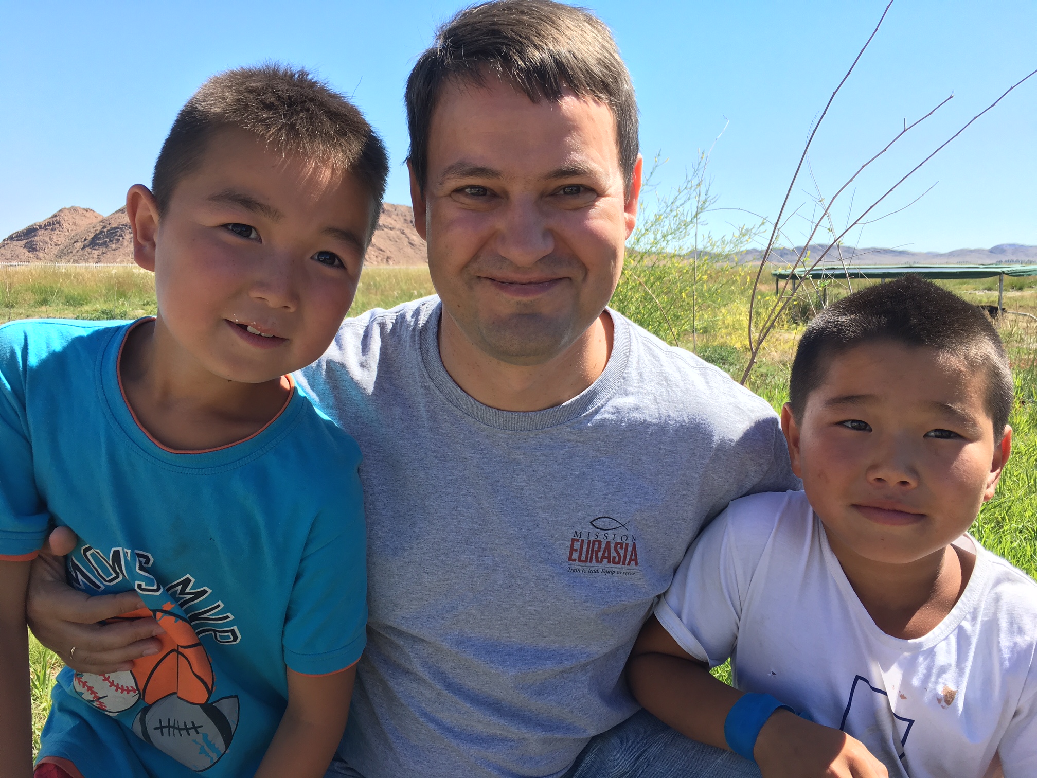 Michael Cherenkov with children at a summer Bible camp in Mongolia