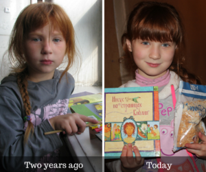 Inessa, a young girl from Ukraine, with rice meals and Scripture